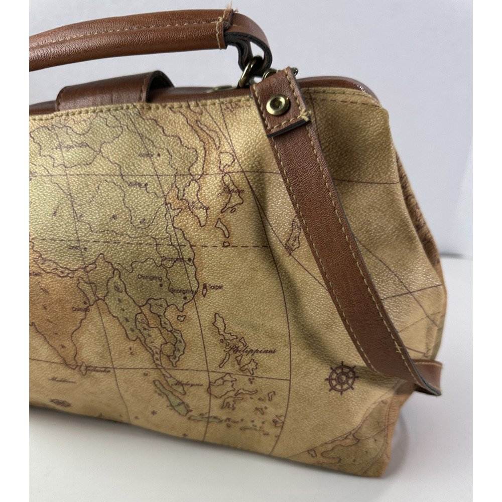 The Columbus Collection By Bagoda Vtg Map Print Travel Luggage Satchel Gladstone - Picture 14 of 16